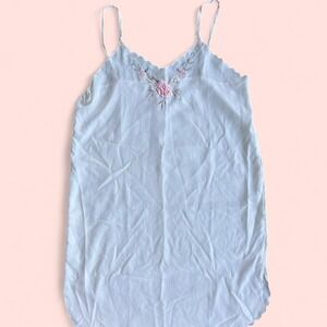 Blue lace trimmed nightgown with floral embroidery